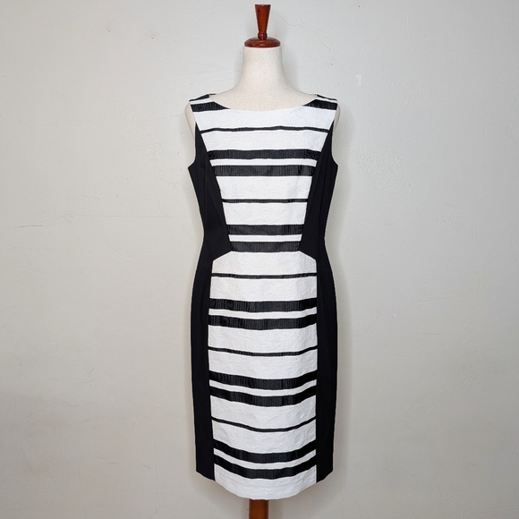 Lafayette 148 New York Kimberly Black and White Stretch Knit Sheath Dress Size 6 - Picture 1 of 7